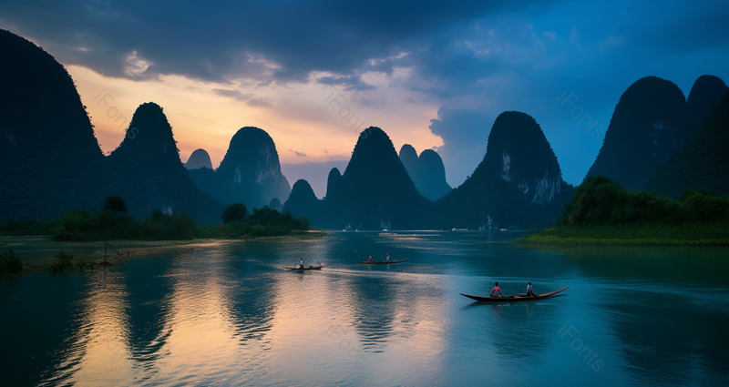 傍晚桂林山水晚霞阳朔旅游景,高清,摄影图,摄影图片,图片大全,摄影图免费下载